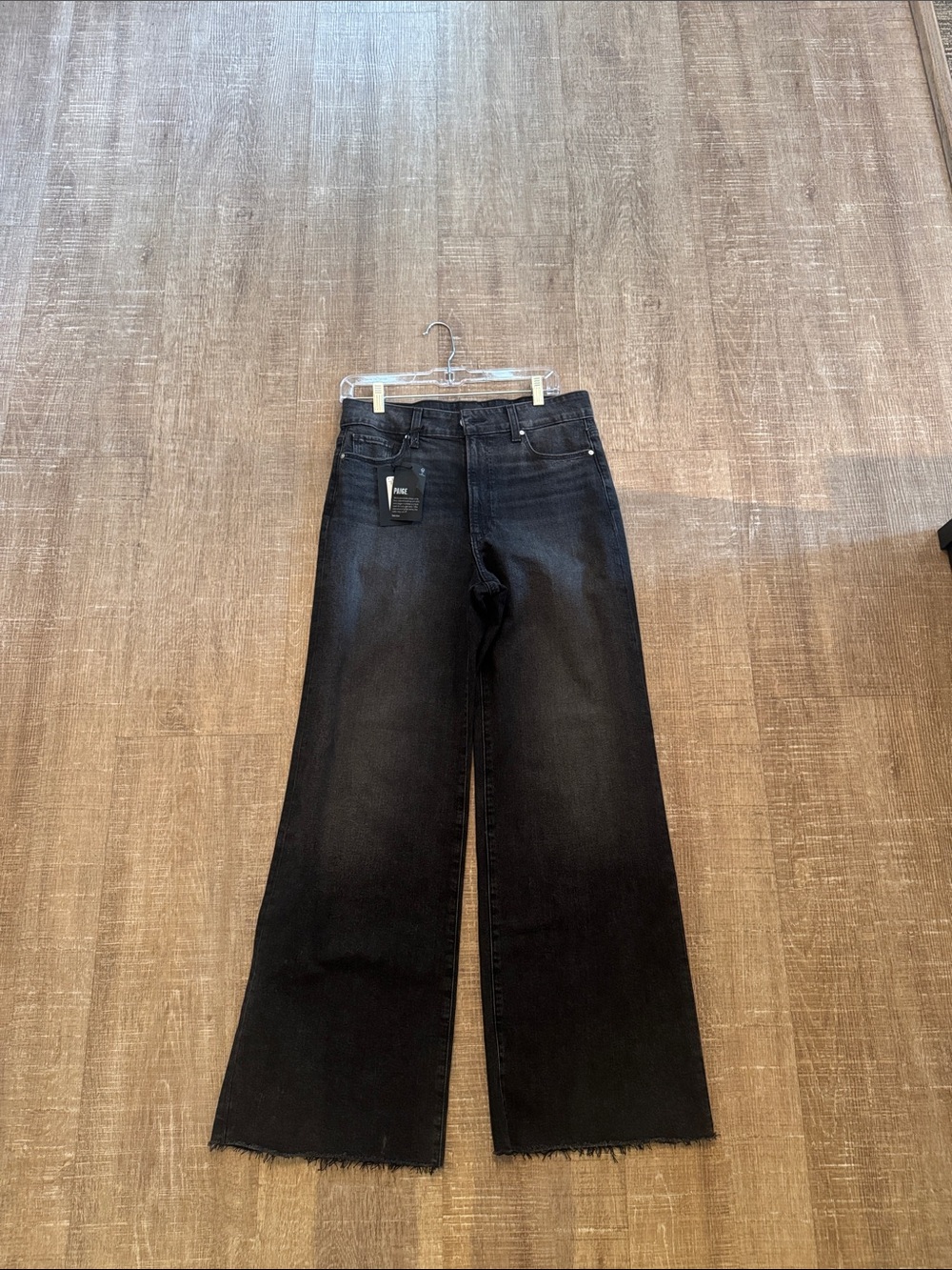 PAIGE Black Wide-Leg Raw Hem Jeans